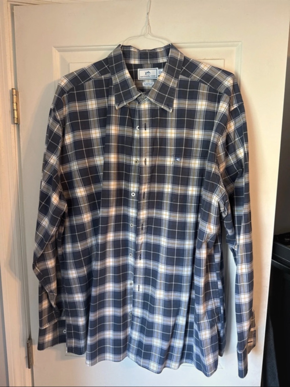 Southern Tide Men's Blue, White & Tan Plaid Button-Down Shirt